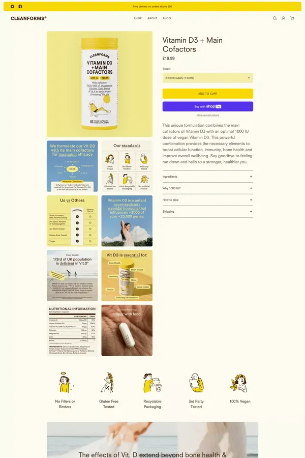 Vitamin D3 + Main Cofactors – Cleanforms - Product page design inspiration
