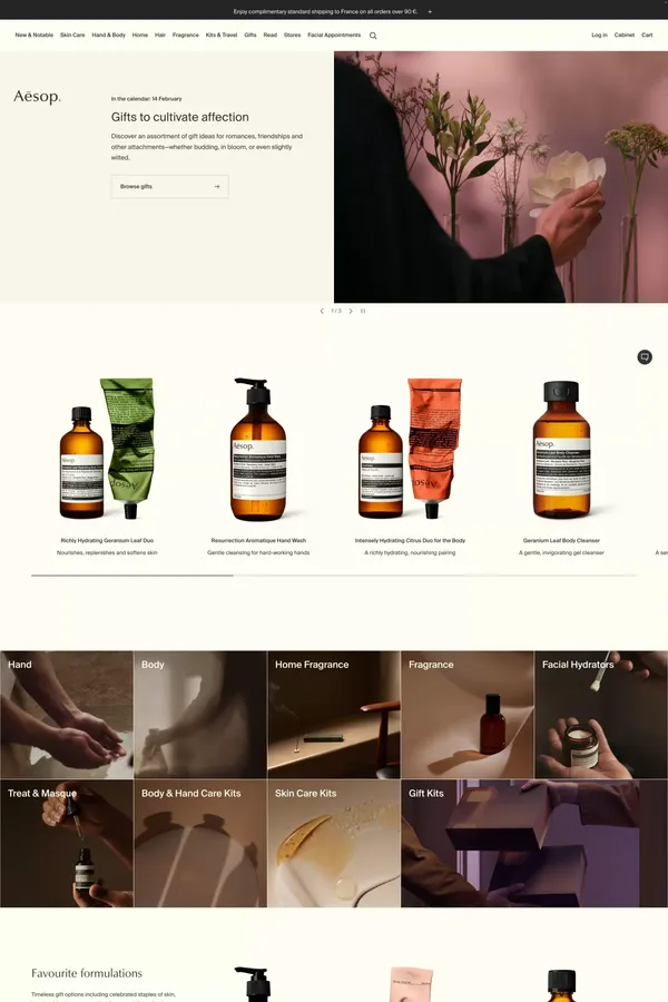 Formulations for Skin, Hair & Body | Aesop - Ecommerce design inspiration