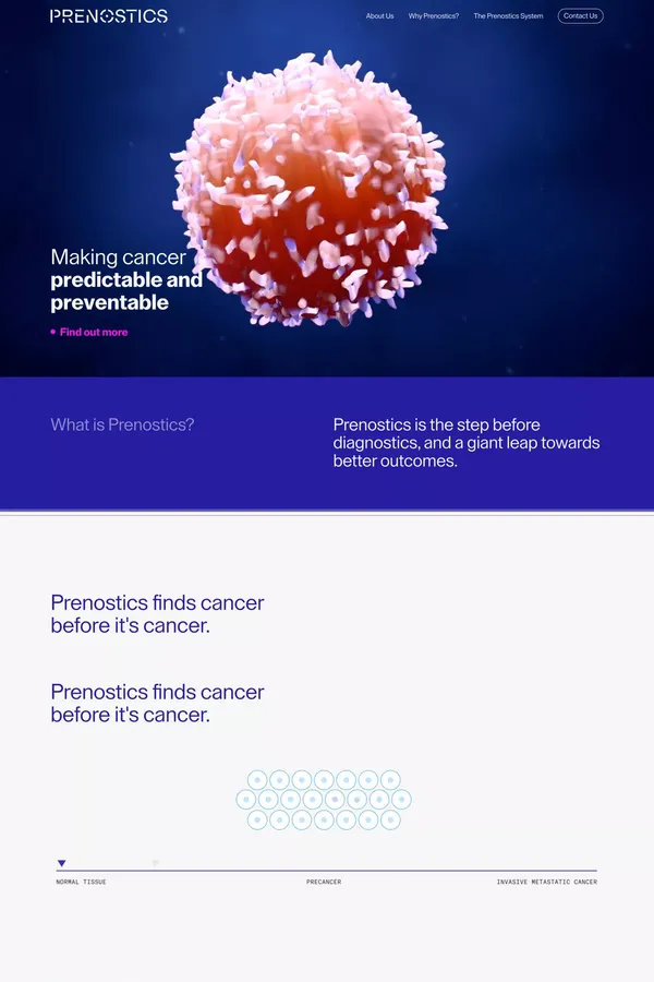 Prenostics ✹ Making Cancer Predictable and Preventable - Landing design inspiration