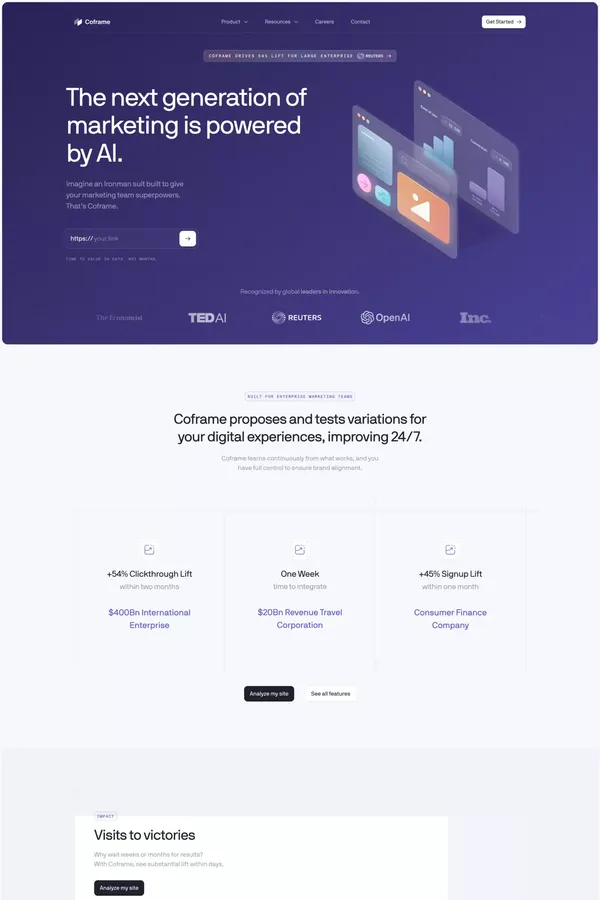 Coframe – Automate Website Growth 24/7 - Landing design inspiration