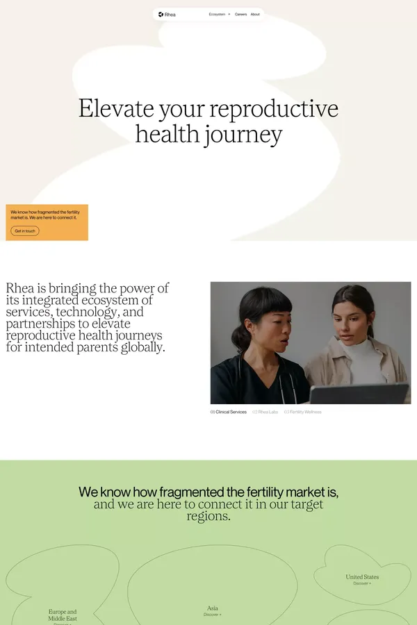 Elevate your reproductive health journey - Rhea Fertility - Portfolio design inspiration