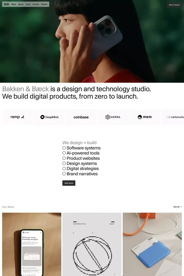 Bakken & Bæck is a design and technology studio. We build digital products, from zero to launch. - Portfolio design inspiration