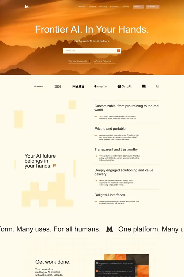 Mistral AI | Frontier AI in your hands - Landing design inspiration