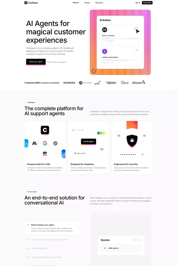 Chatbase | The complete platform for chat-based AI agents - Landing design inspiration
