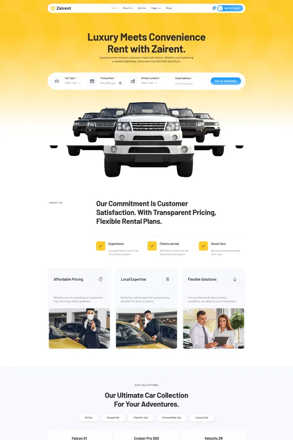 Zairent - Car Rental Service Webflow Template | Flowzai