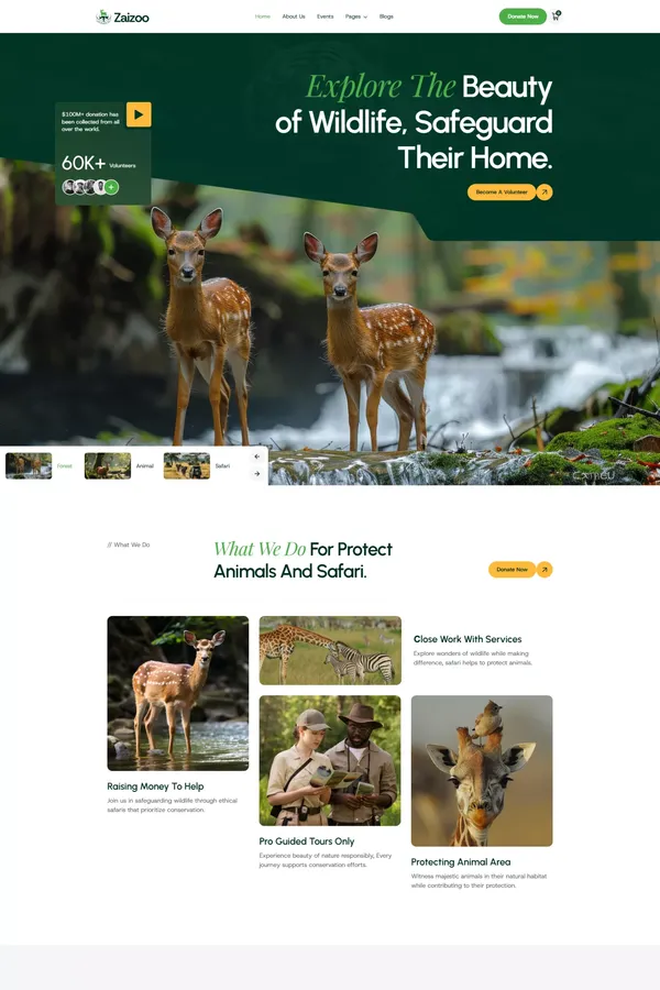 Zaizoo - Safari & Animal Protection Webflow Template | Flowzai