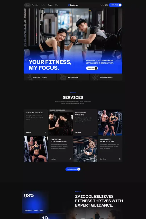 Zaicool - Personal Fitness Trainer Webflow Template | Flowzai