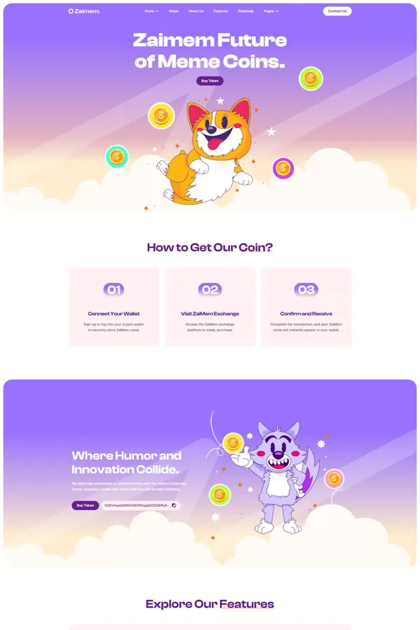 Zaimem - Memecoin ICO and Crypto Webflow Template | Flowzai