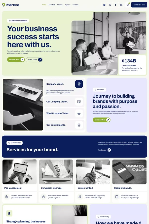 Markza - Subscription-Based Marketing Agency Webflow Template | Flowzai