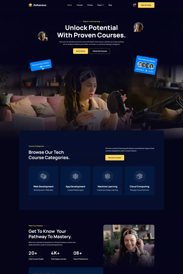 Zohacous - Online Mentorship Course Webflow Template | Flowzai