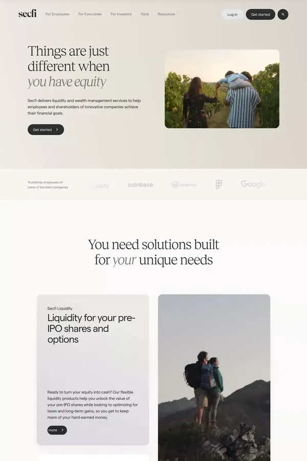 The leading financial advisor for tech people — Secfi - Landing design inspiration