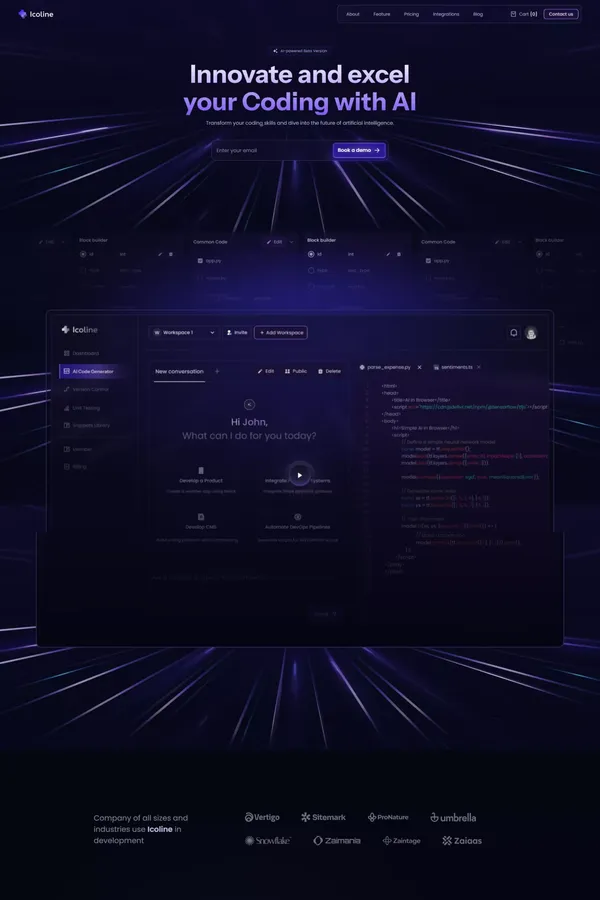 Icoline - SaaS A.I Driven Solution Webflow Template | Flowzai