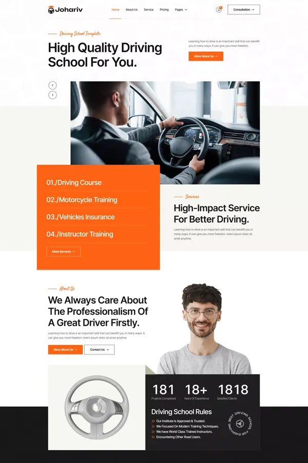Johariv - Driving School Webflow Template | Flowzai