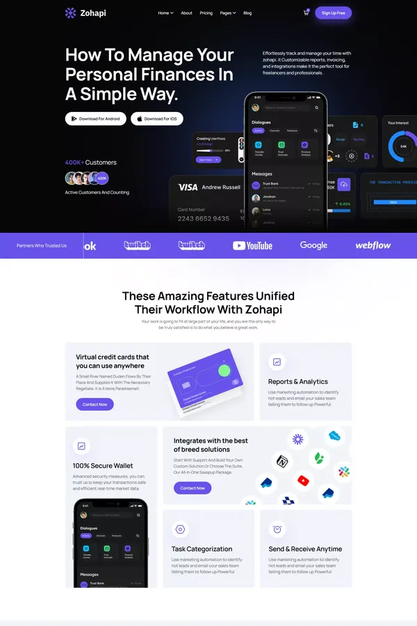 Zohapi - Webflow App Template | Flowzai