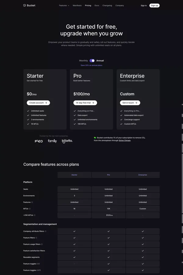 Pricing | Bucket - Pricing design inspiration