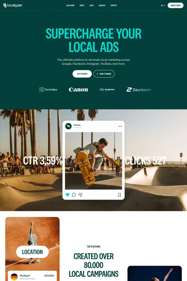 Localyzer: Streamline Your Local Online Marketing Across Multiple Channels - Landing design inspiration