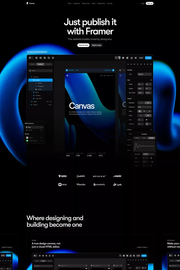 Framer: The website builder loved by designers - Landing design inspiration