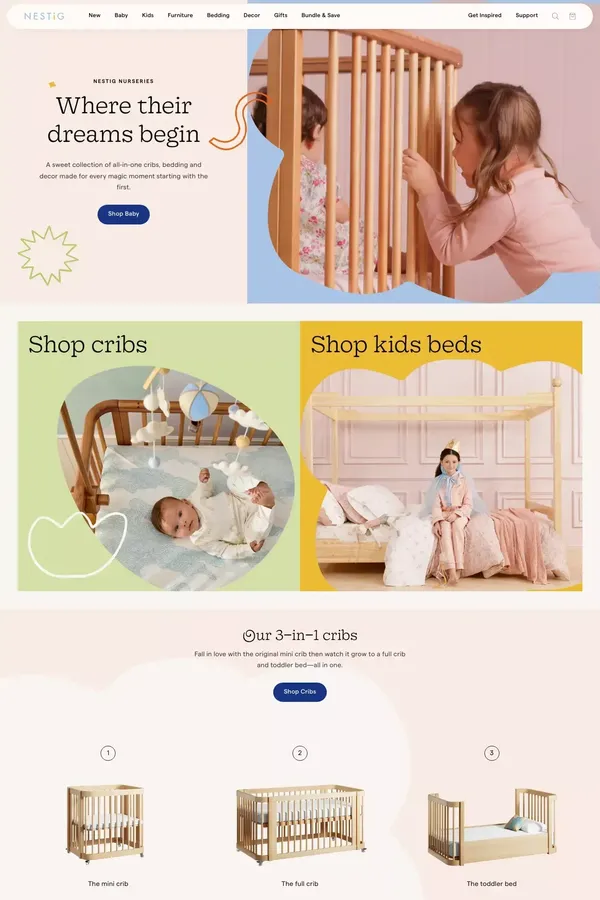 Nestig | Delightful Baby & Kids Furniture & Decor - Ecommerce design inspiration
