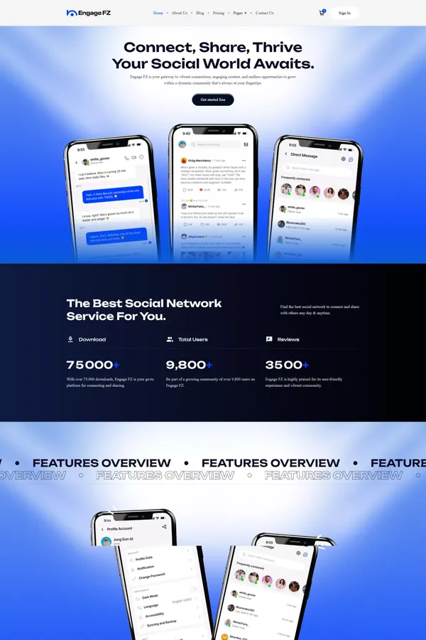 Engage FZ - Social Network App Webflow Template | Flowzai