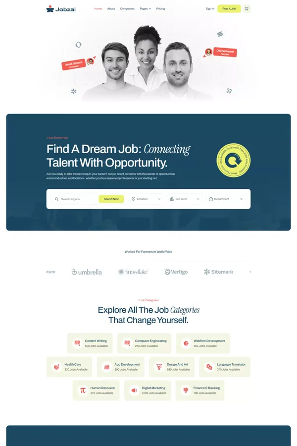 Jobzai - Job Board & Directory Webflow Template | Flowzai