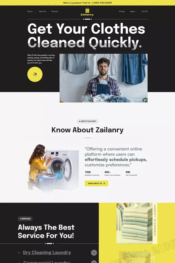 Zailanry - Laundry Services Webflow Template | Flowzai