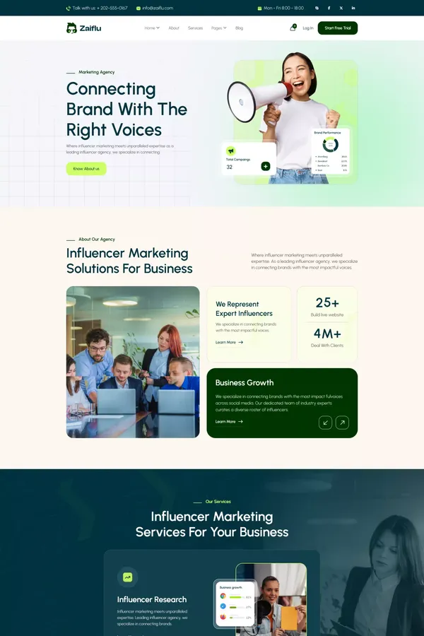 Zaiflu - Influencer Agency Webflow Template | Flowzai