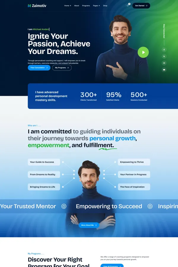Zaimotiv - Life Coach & Motivator Webflow Template | Flowzai