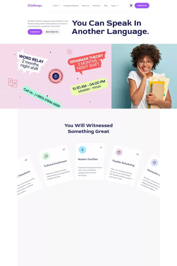 Zailangu - Language Learning Webflow Template | Flowzai