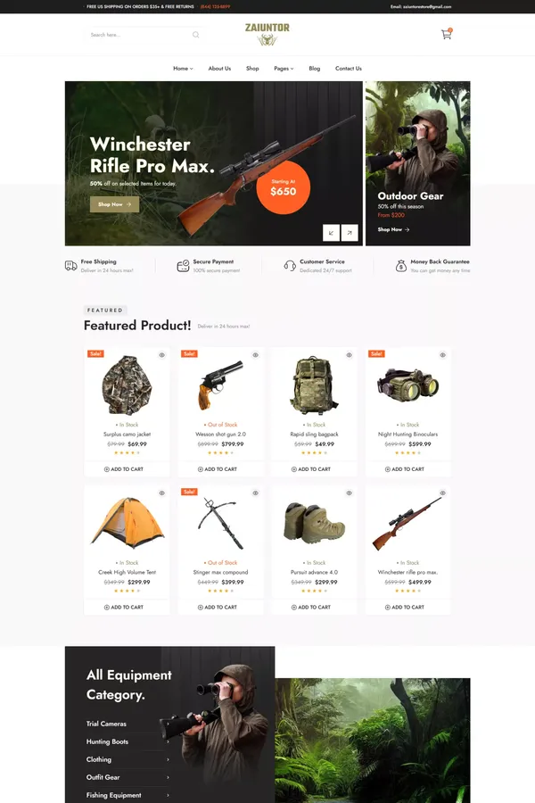 Zaiuntor - Hunting & Fishing Webflow Template | Flowzai
