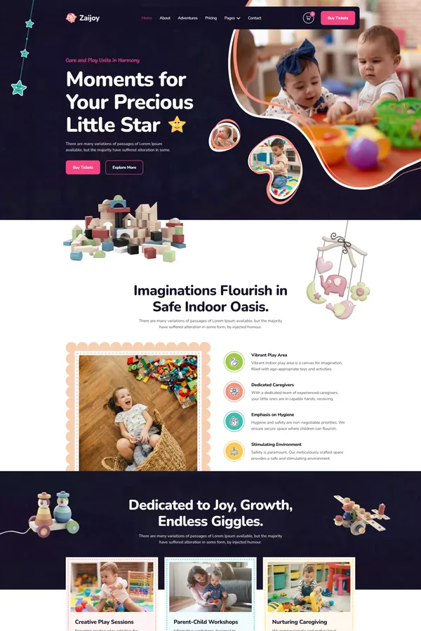 Zaijoy - Kids Indoor Playground Webflow Template | Flowzai