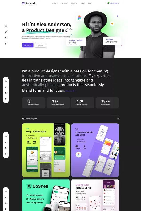Zaiwork - Webflow Portfolio Template | Flowzai
