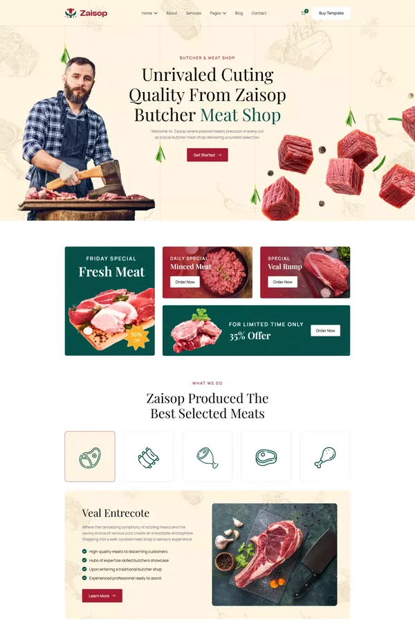 Zaisop - Butcher & Meat Shop Webflow Template | Flowzai