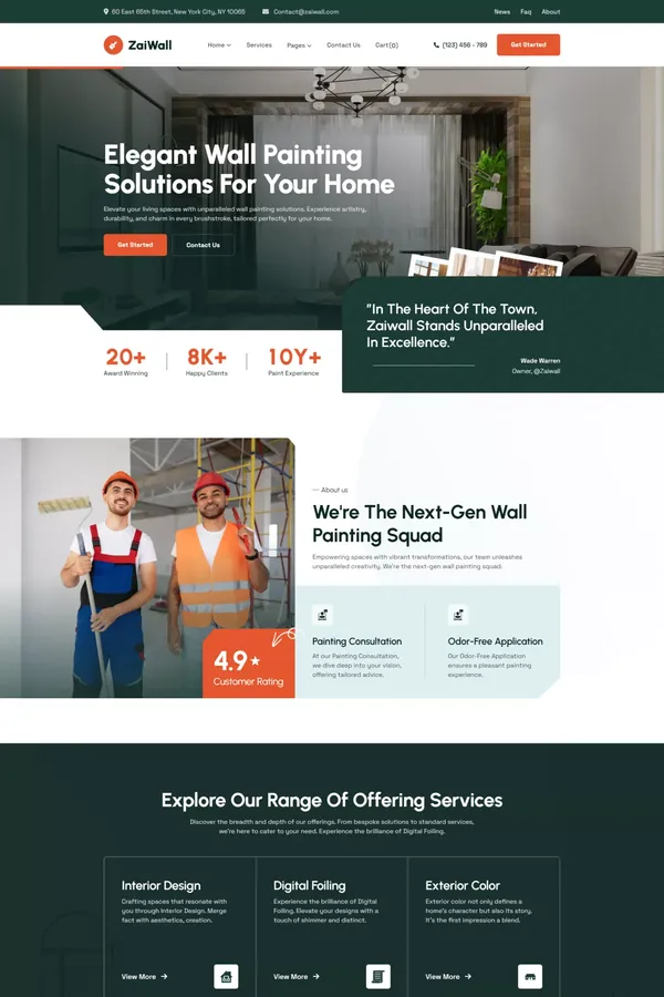 Zaiwall - Wall Painting Services Website Template | Flowzai