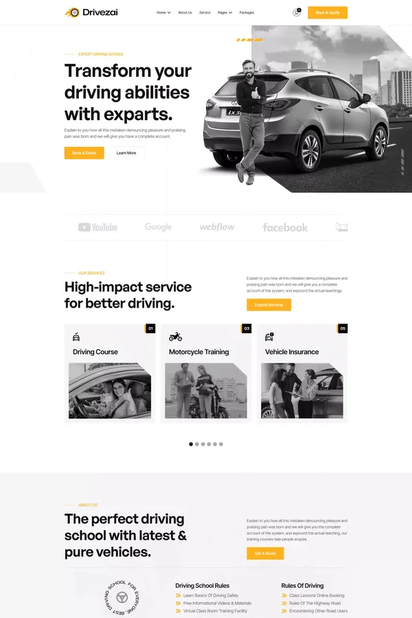 Drivezai - Driving School & Learning Webflow Template | Flowzai