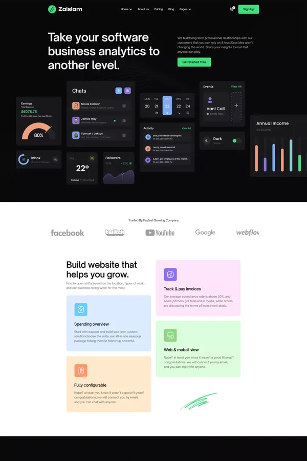 Zaislam - Webflow Saas Template | Flowzai