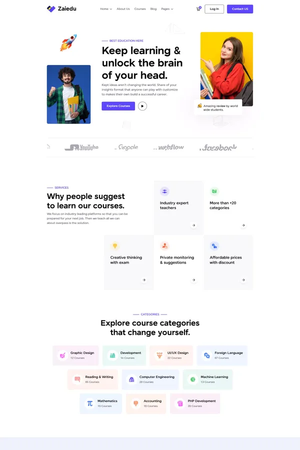 Zaiedu - Webflow Education Template | Flowzai