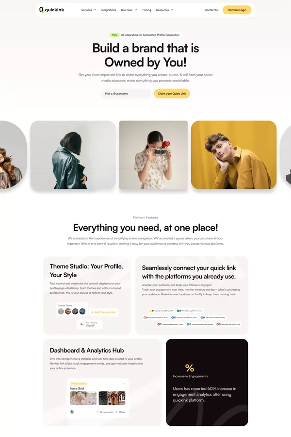 Link in bio tool: Everything you are, in one simple link | QuickLnk - Landing design inspiration