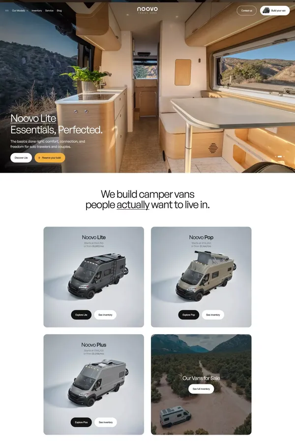 Noovo Camper Vans | the Luxury of Home in a Class B RV - Landing design inspiration