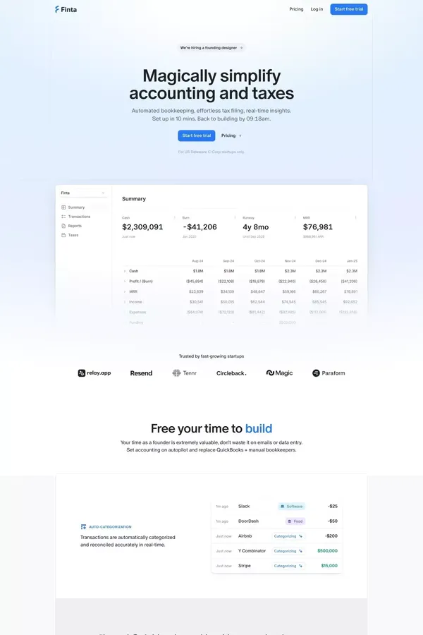 Finta: Taxes & Accounting Simplified - Landing design inspiration