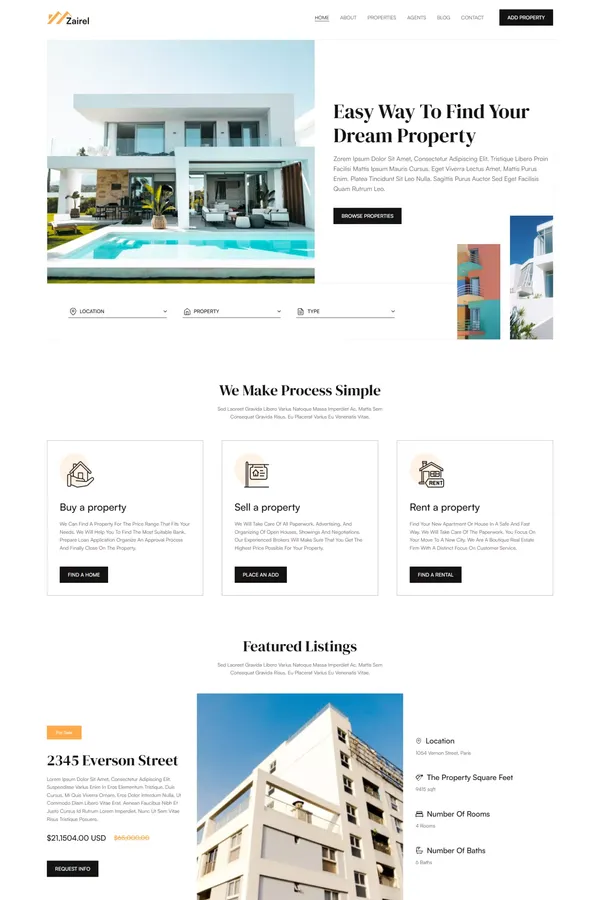 Zairel - Real Estate Webflow Template | Flowzai