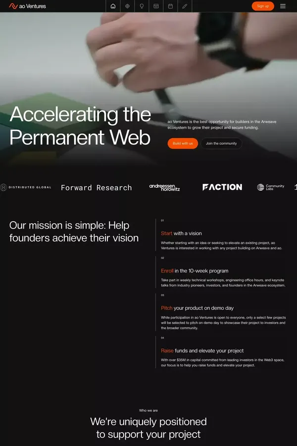 ao Ventures | Accelerating the Permanent Web - Landing design inspiration