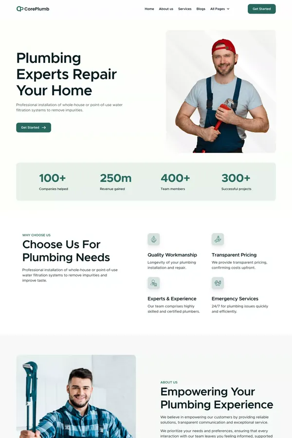 CorePlumb Modern template for plumbing pros