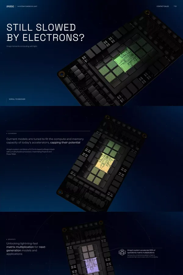 Arago - AI-system powered by light - Landing design inspiration