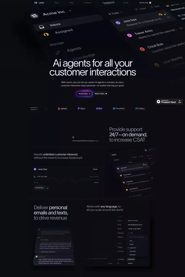 Lemni · Set up custom Ai agents in minutes - Landing design inspiration