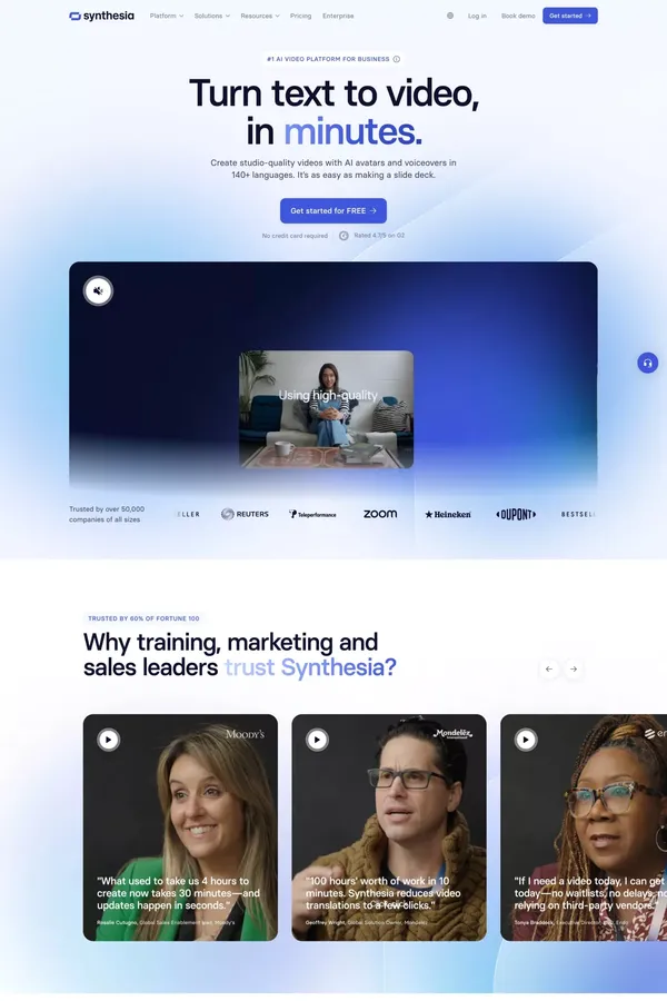 Free AI Video Generator - Create AI Videos in 140 Languages - Landing design inspiration