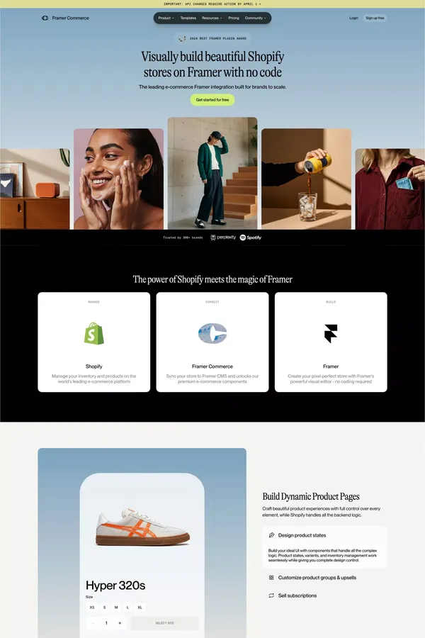 Shopify x Framer Integration | Framer Commerce - Landing design inspiration