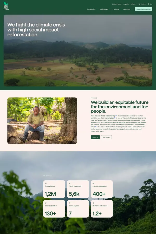 Sustainable and environmental projects for Corporations and Privates | zeroCO2 - Landing design inspiration