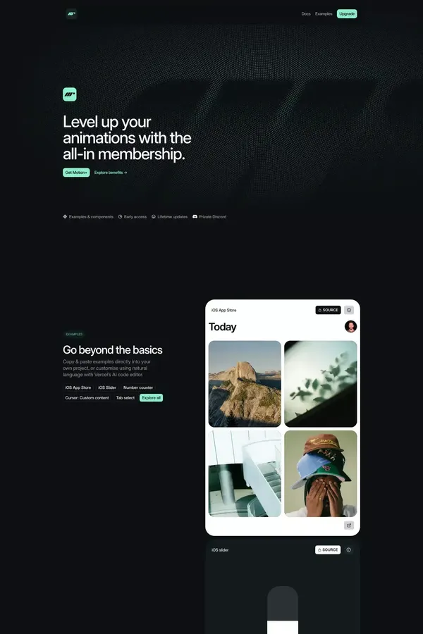 Motion+ — Level up your animations with the all-in membership - Landing design inspiration