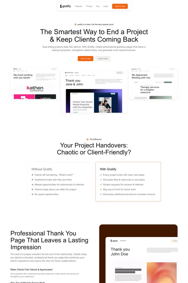 Gratify - Personalized goodbye pages for your clients
