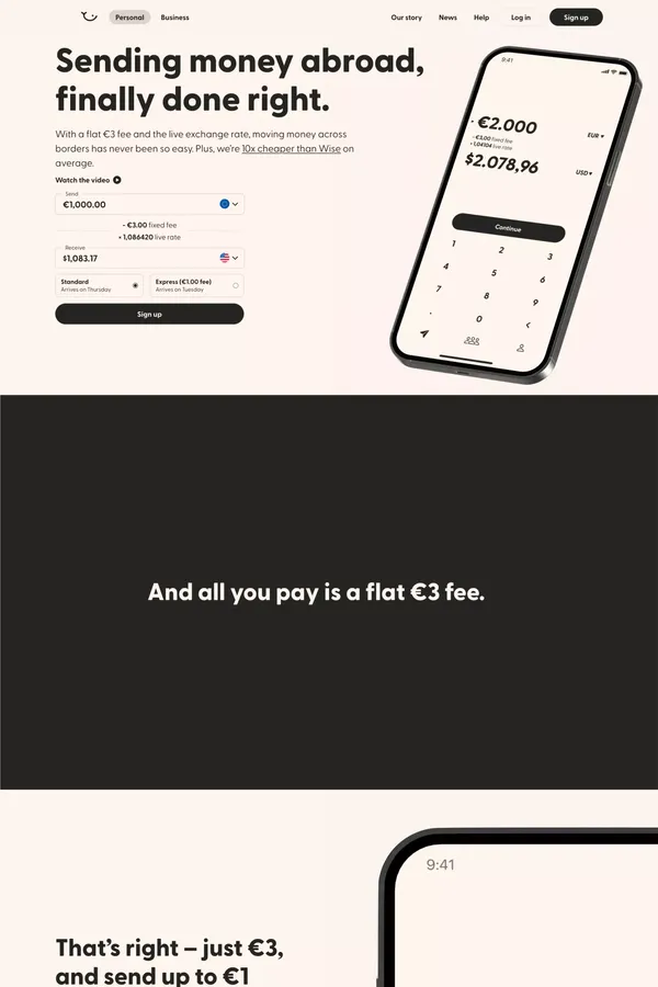 Sending money abroad, finally done right. | Atlantic Money - Ecommerce design inspiration